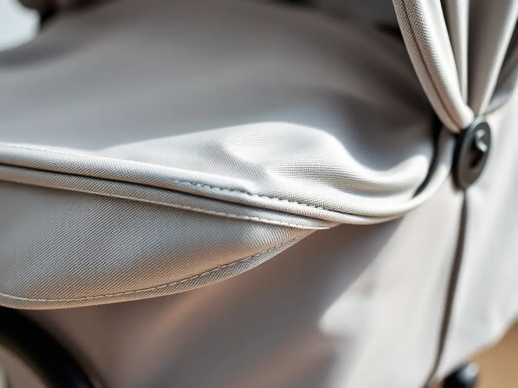 A close-up shot of the LuxeBaby Elegance Stroller's premium fabric and stitching, highlighting the quality and craftsmanship.